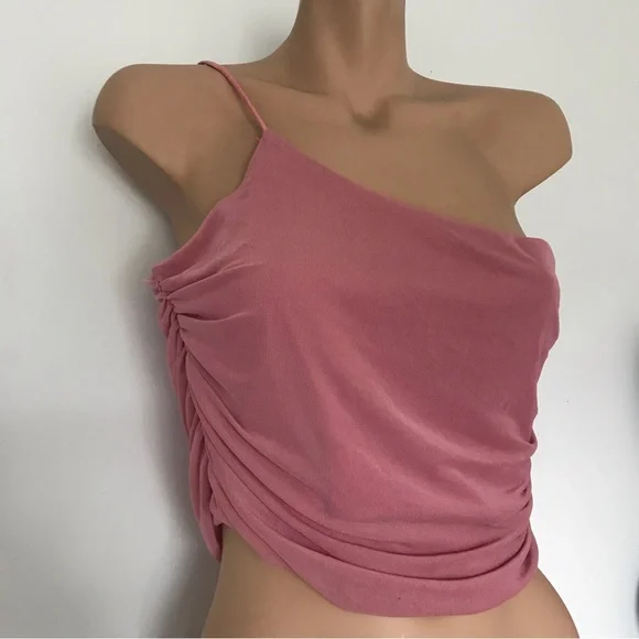 Valleygirl Women’s Pink One Shoulder Asymmetrical Crop Top Size XL Size 14 - Picture 2 of 6